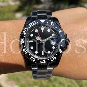 Custom Made MODS Watch with GMT Automatic Movement Black Case Black White Cer